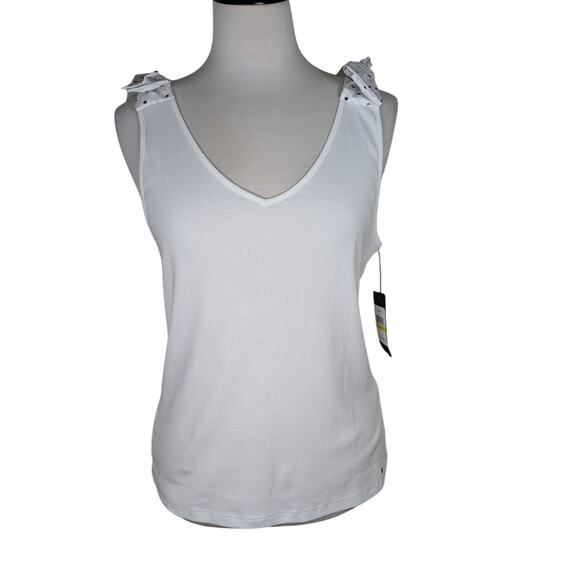 Tommy Hilfiger Medium 100% Cotton V-Neck Tank Top Star Print Tied Bow Straps - Picture 2 of 8